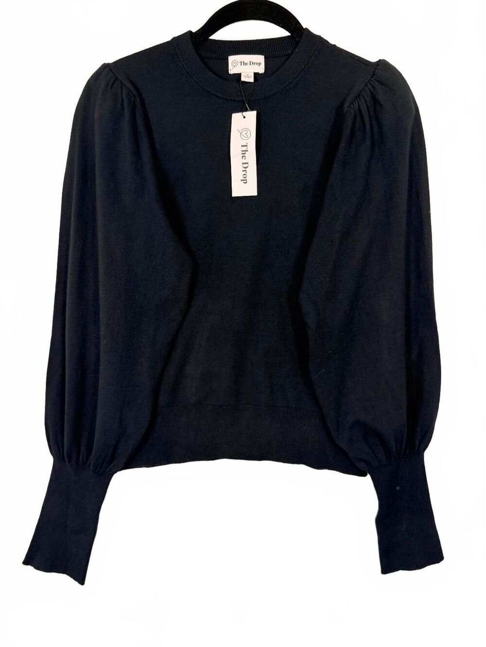 The Drop Vivienne Padded Shoulder Balloon Sleeve Women's Sweater Black Small NWT